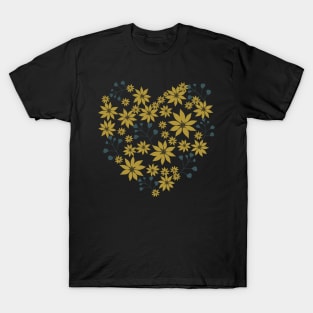 Mustard and Teal Botanical Pattern T-Shirt